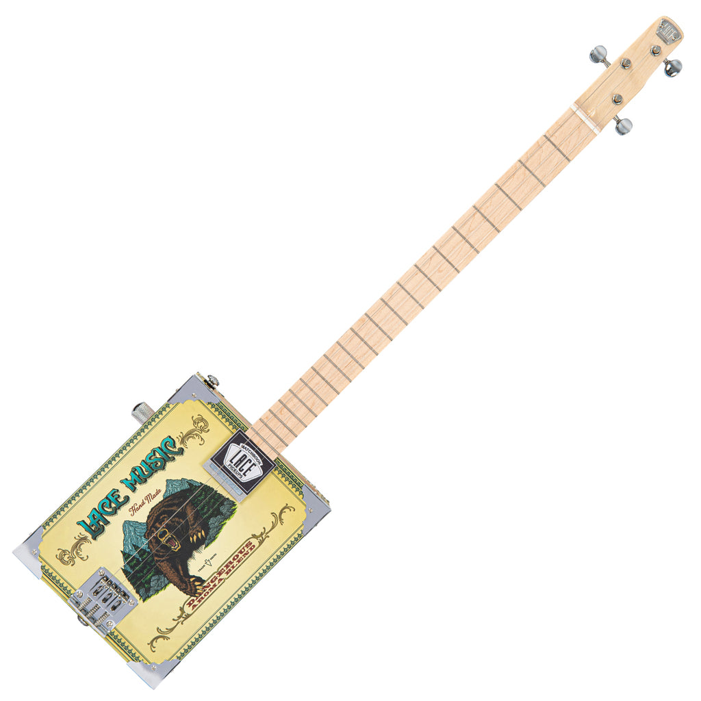 Lace Cigar Box Electric Guitar 3 String Grizzly Bear